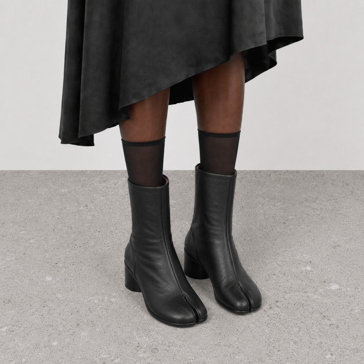 Daria Black Leather Tabi Boots by Lil Cacti — vegan boot, side profile