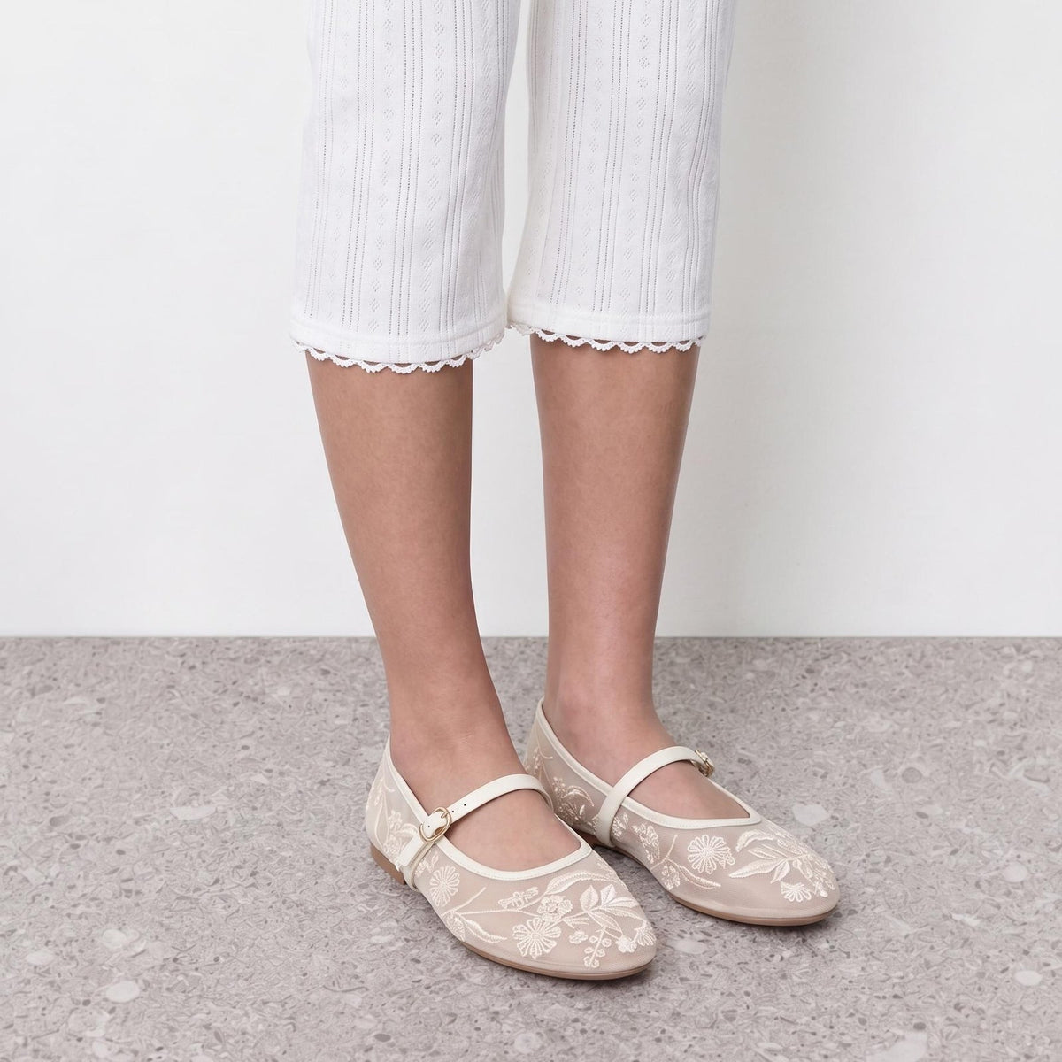 Lace Embroidered Mesh Ballet Flats worn, by Lil Cacti
