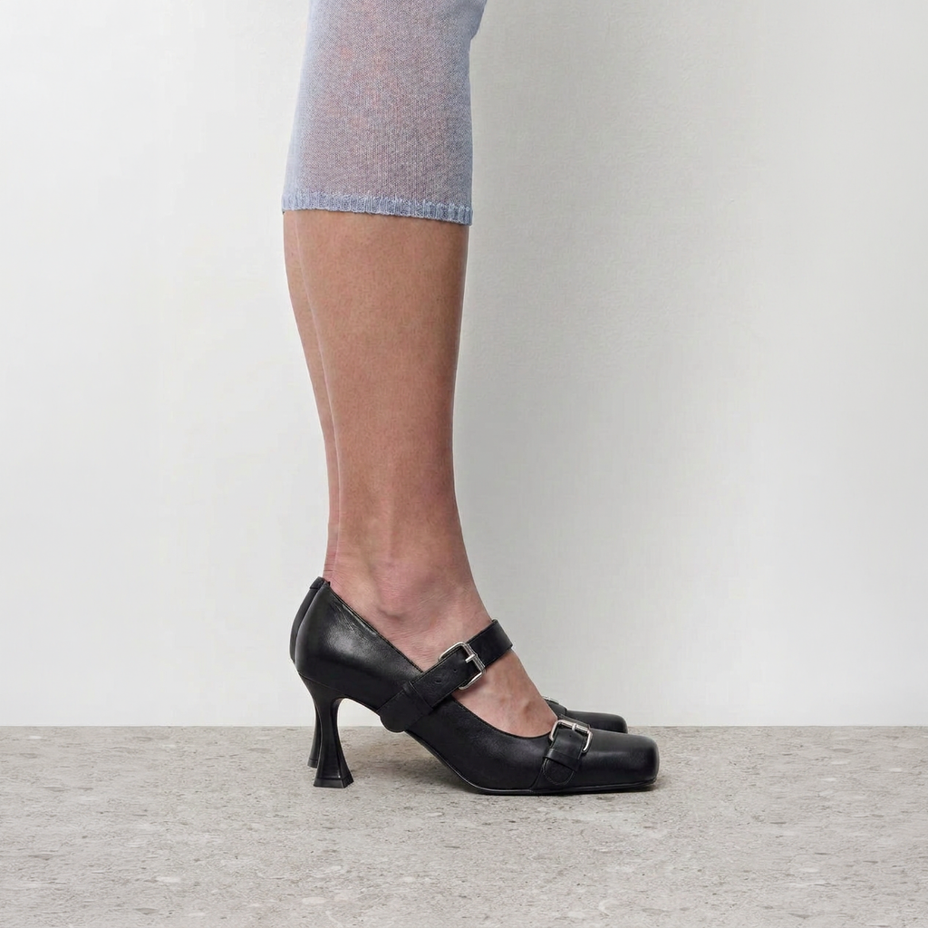Thorne Buckle Mary Jane Pumps by Lil Cacti — vegan mary jane, close-up of the toe detail