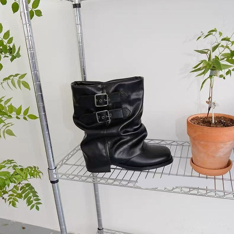 Buckle Slouch Ankle Boots