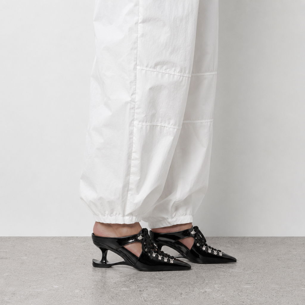 Vex Lace-Up Heel Mules by Lil Cacti — vegan mule, angled three-quarter view