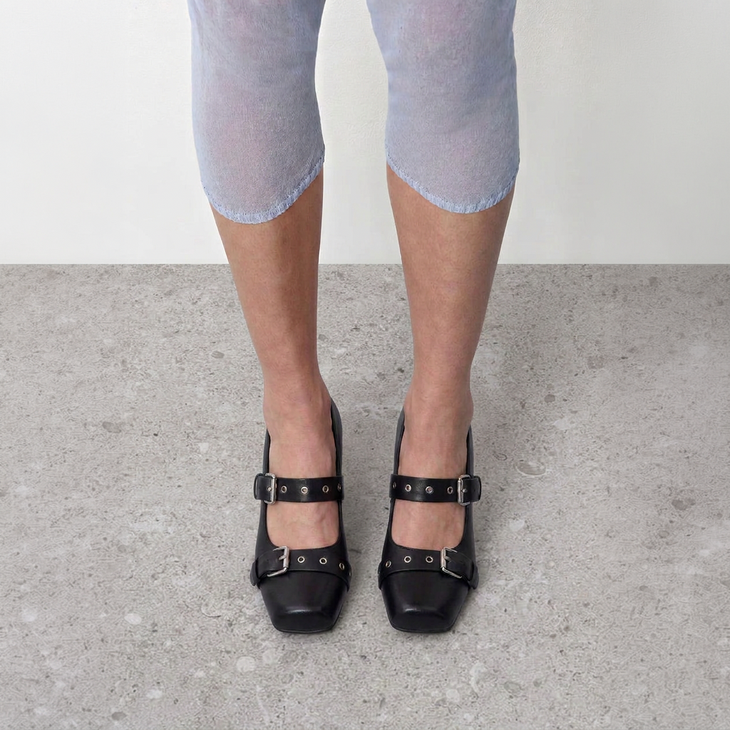 Thorne Buckle Mary Jane Pumps by Lil Cacti — vegan mary jane, angled three-quarter view