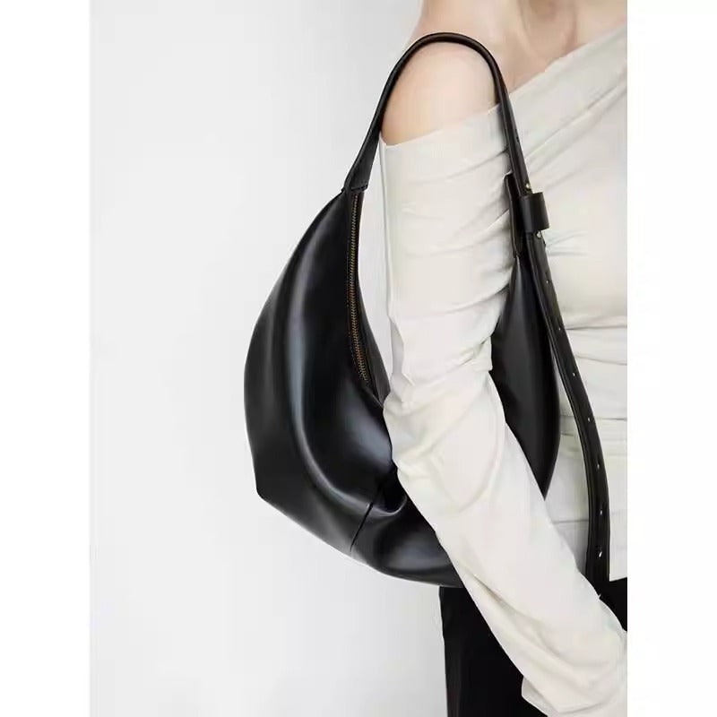 Solea crescent shoulder bag interior and strap detail, dark feminine accessory — Lil Cacti