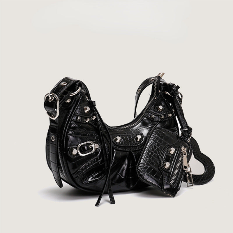 Rivet Tassel Crescent Shoulder Bag