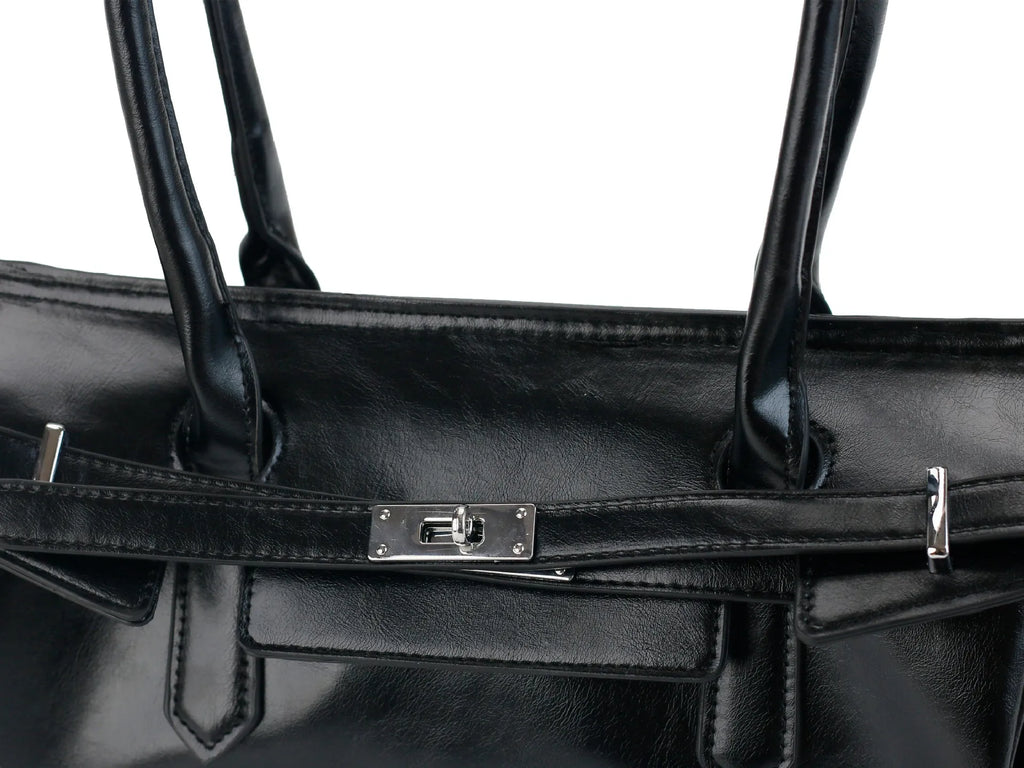Close-up of Orlena black baguette bag detail and hardware — Lil Cacti