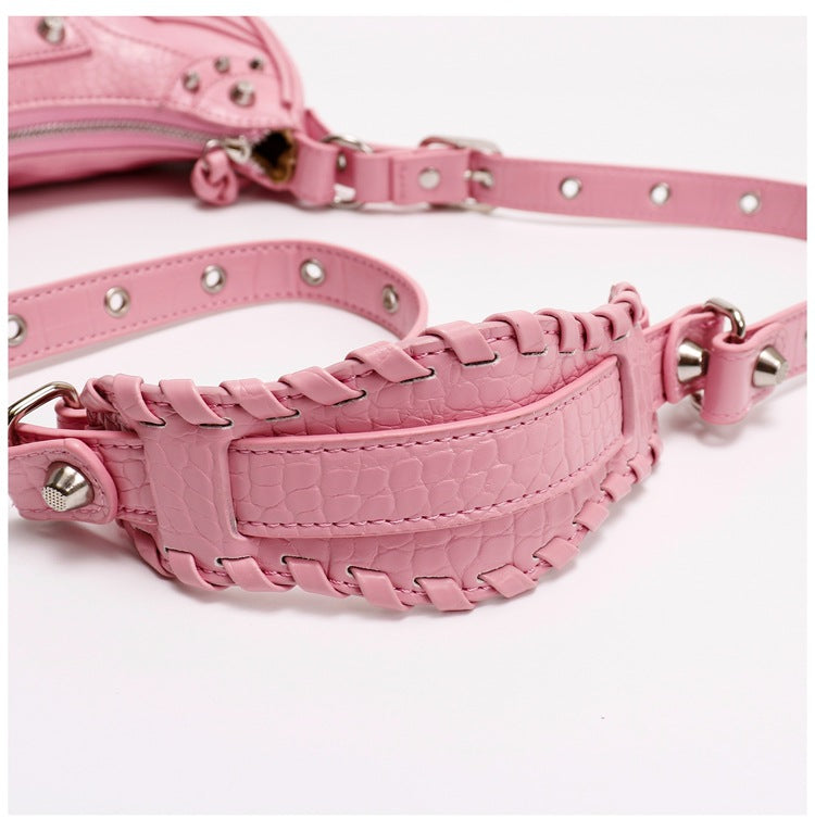 Rivet Tassel Crescent Shoulder Bag