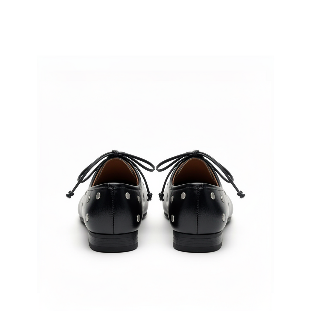 Adora black studded ballet flats 45-degree angle, dark feminine whimsigoth aesthetic — Lil Cacti