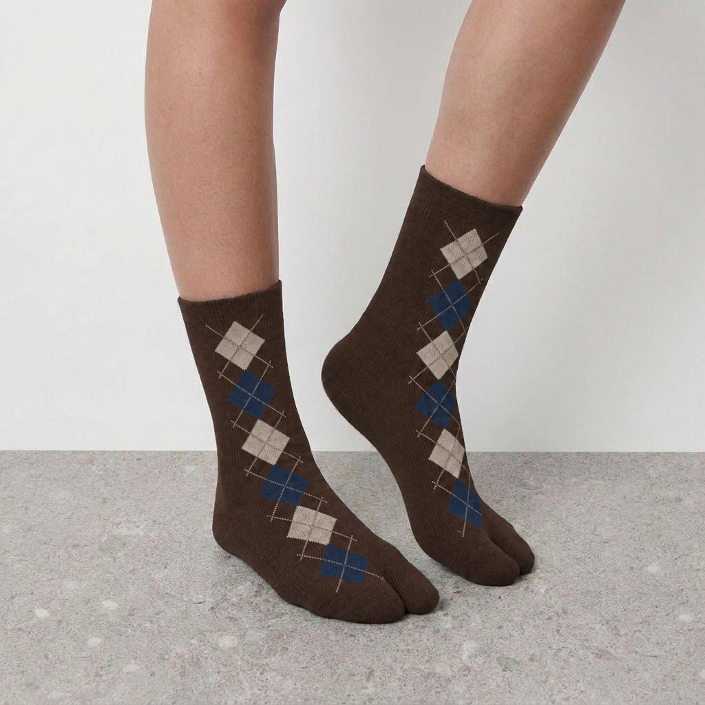 Lil Cacti Ottilia Argyle Tabi Socks in Coffee model styling view 8