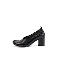 Amelora black leather tabi heels pair view on white background — Lil Cacti footwear