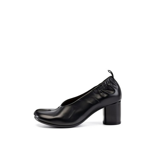 Amelora black leather tabi heels pair view on white background — Lil Cacti footwear