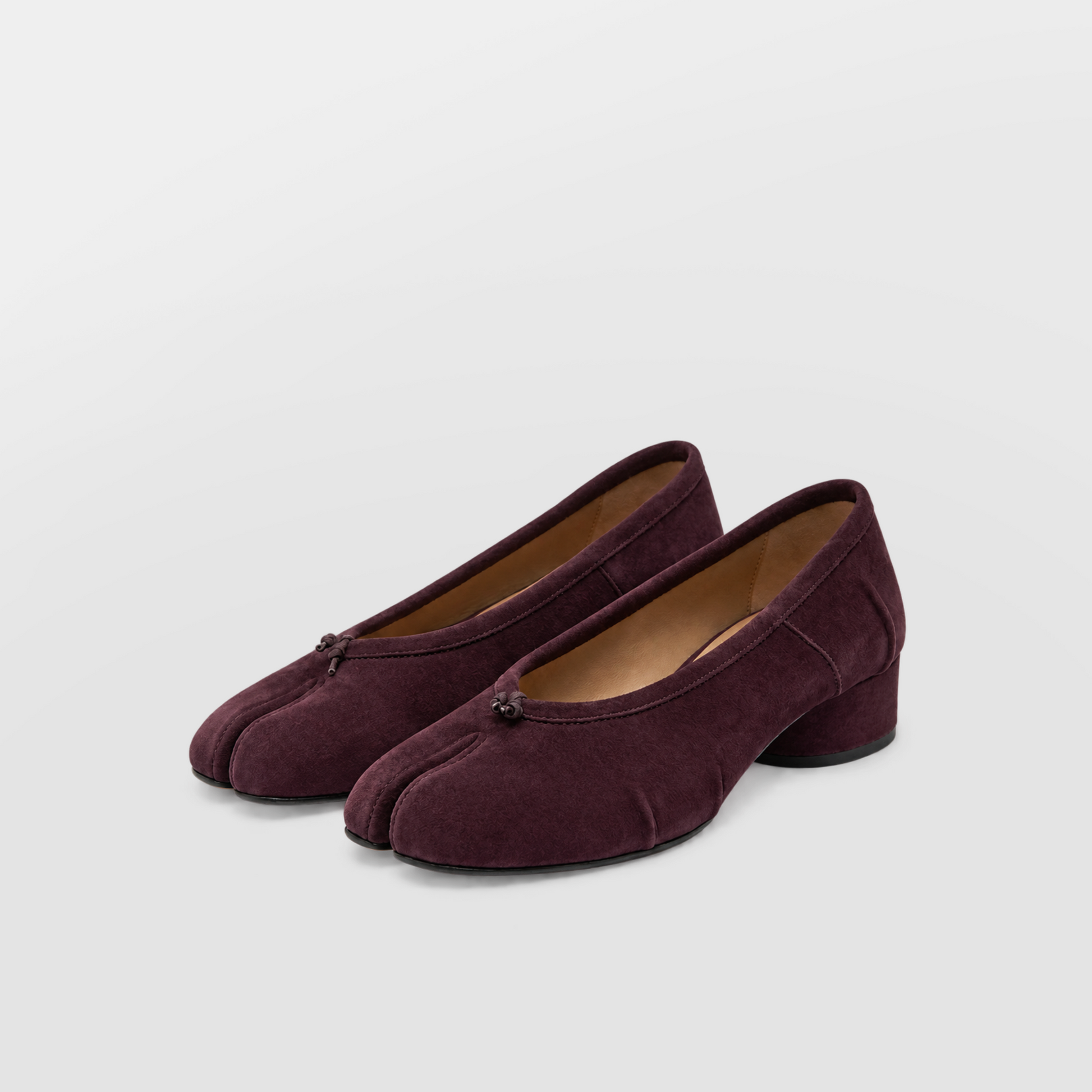 Amelora Suede Tabi Heels - Plum by Lil Cacti — vegan tabi heel, styled on-model shot
