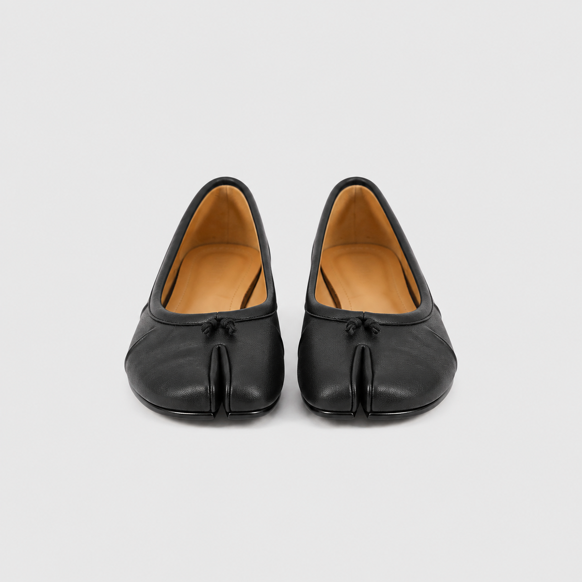 Amelora Black Leather Tabi Ballet Flats by Lil Cacti — vegan tabi flat, styled on-model shot
