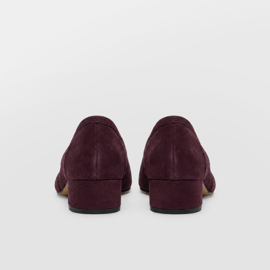 Amelora Suede Tabi Heels - Plum by Lil Cacti — vegan tabi heel, top-down view