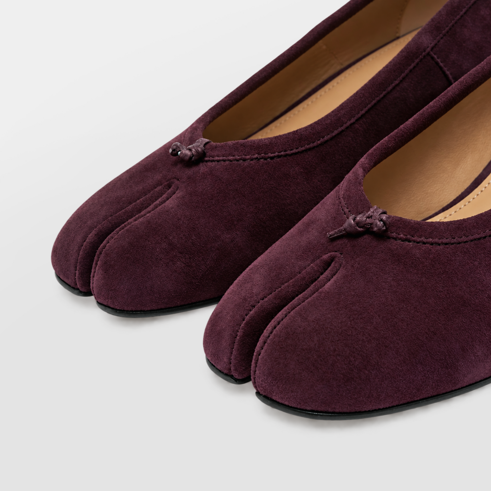 Amelora Suede Tabi Heels - Plum by Lil Cacti — vegan tabi heel, pair shown side by side