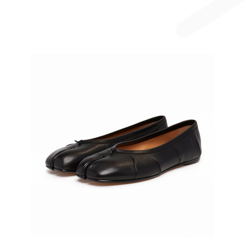 Amelora brown leather tabi ballet flats three-quarter angle view — Lil Cacti