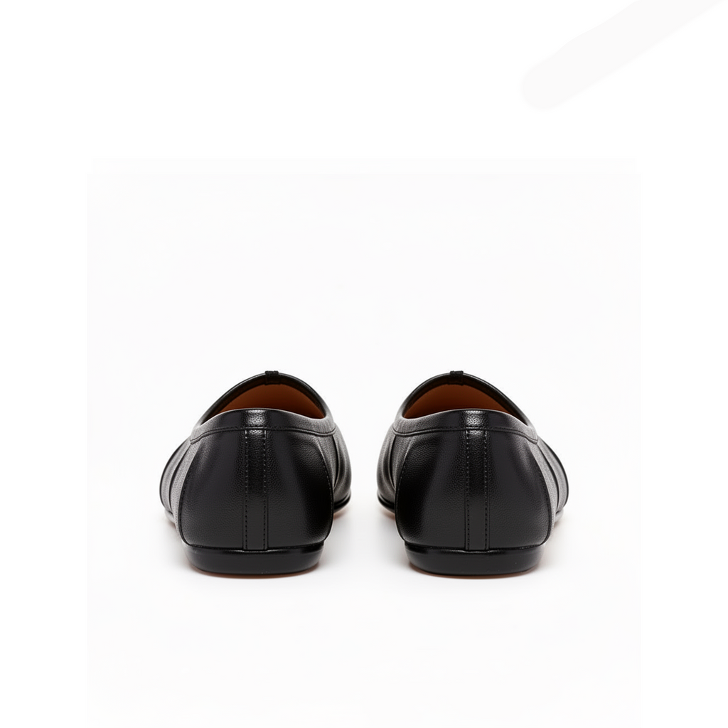Amelora black leather tabi flats top-down view, balletcore dark romantic aesthetic — Lil Cacti