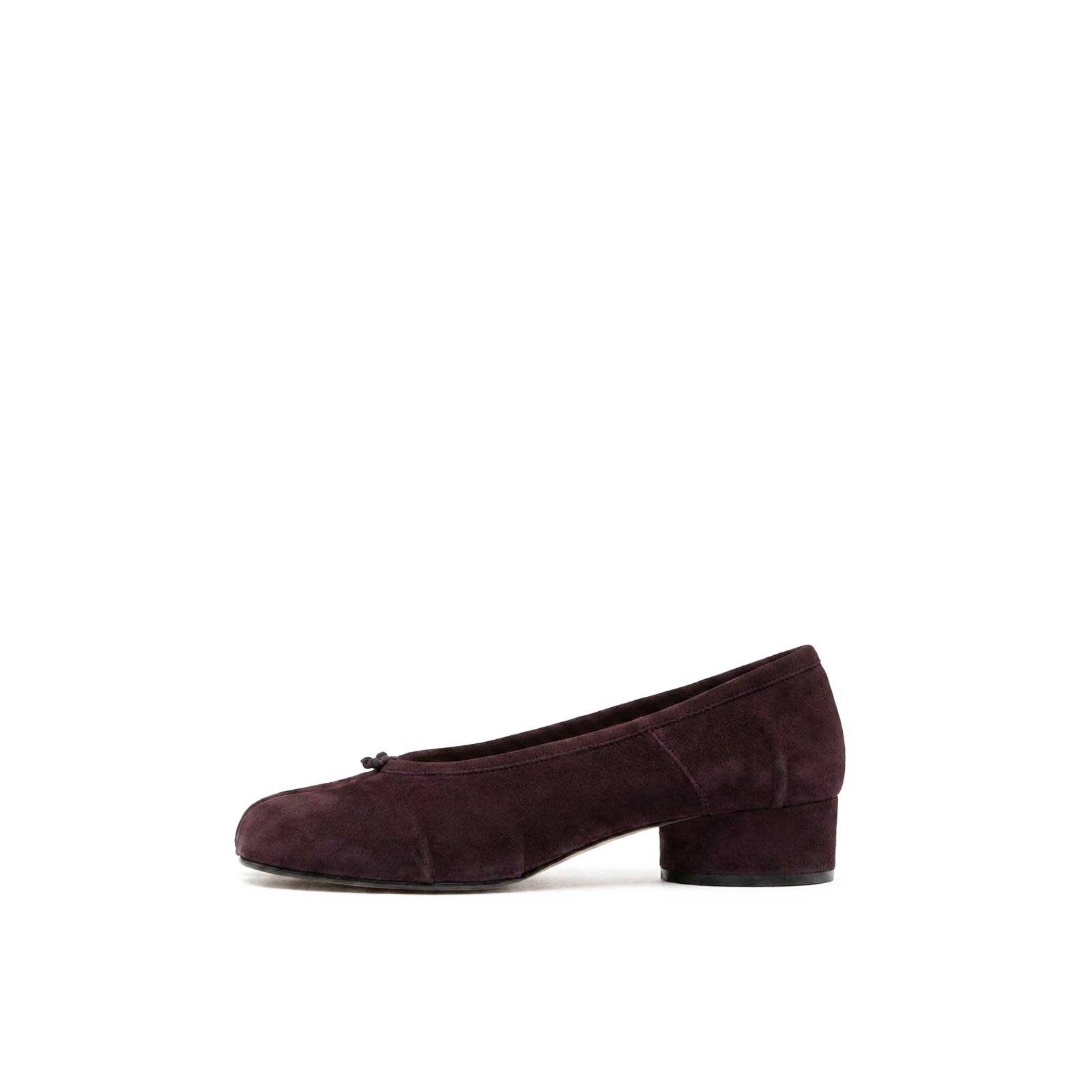 Amelora plum suede tabi heels, side profile — Lil Cacti footwear