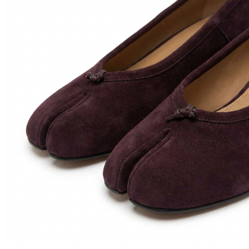 Amelora plum tabi block heels styled — dark romantic outfit