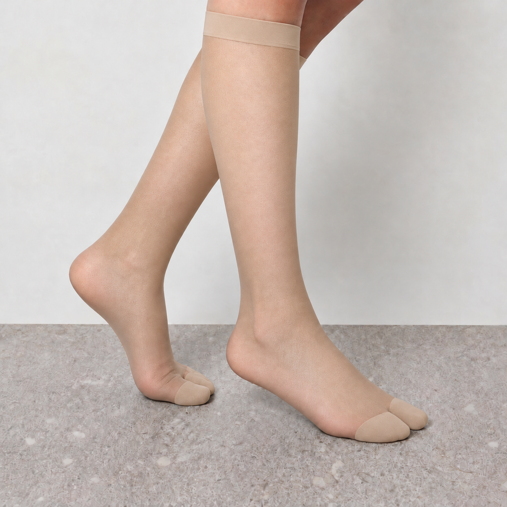 Breathable Calf Socks, 4-Pair Pack in skin color - on-foot view