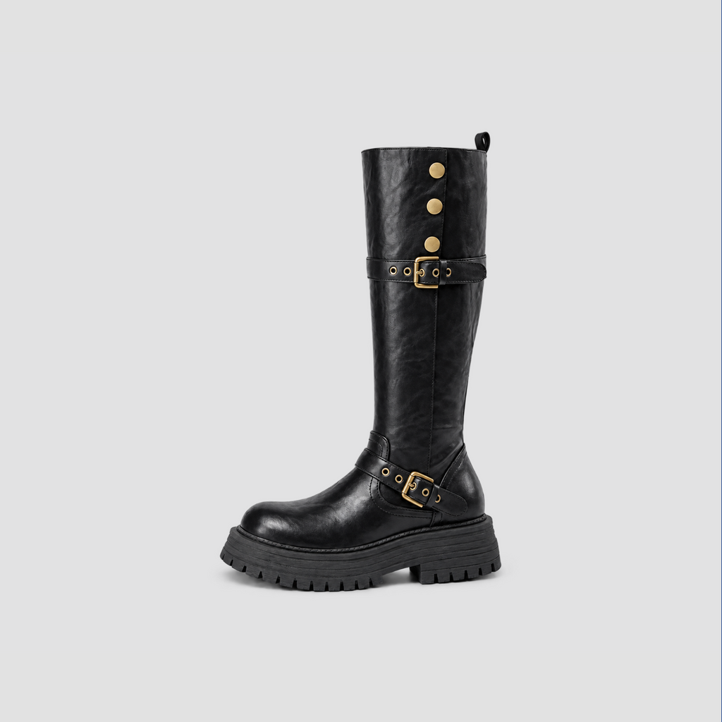Lil Cacti Briony Buckle Platform Tall Boots in Black product hero view 1