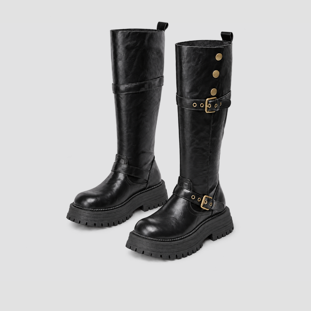 Lil Cacti Briony Buckle Platform Tall Boots in Black product detail view 5
