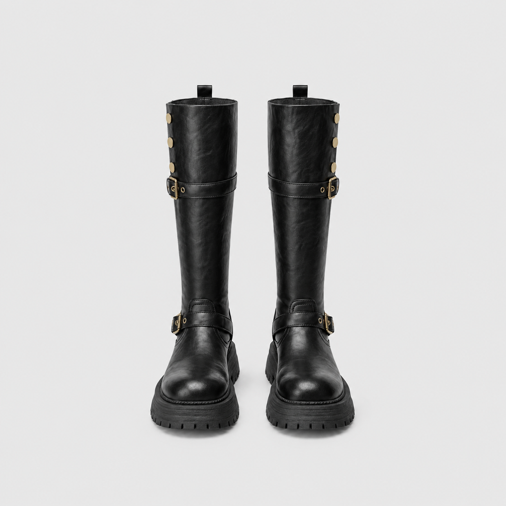 Lil Cacti Briony Buckle Platform Tall Boots in Black product detail view 6
