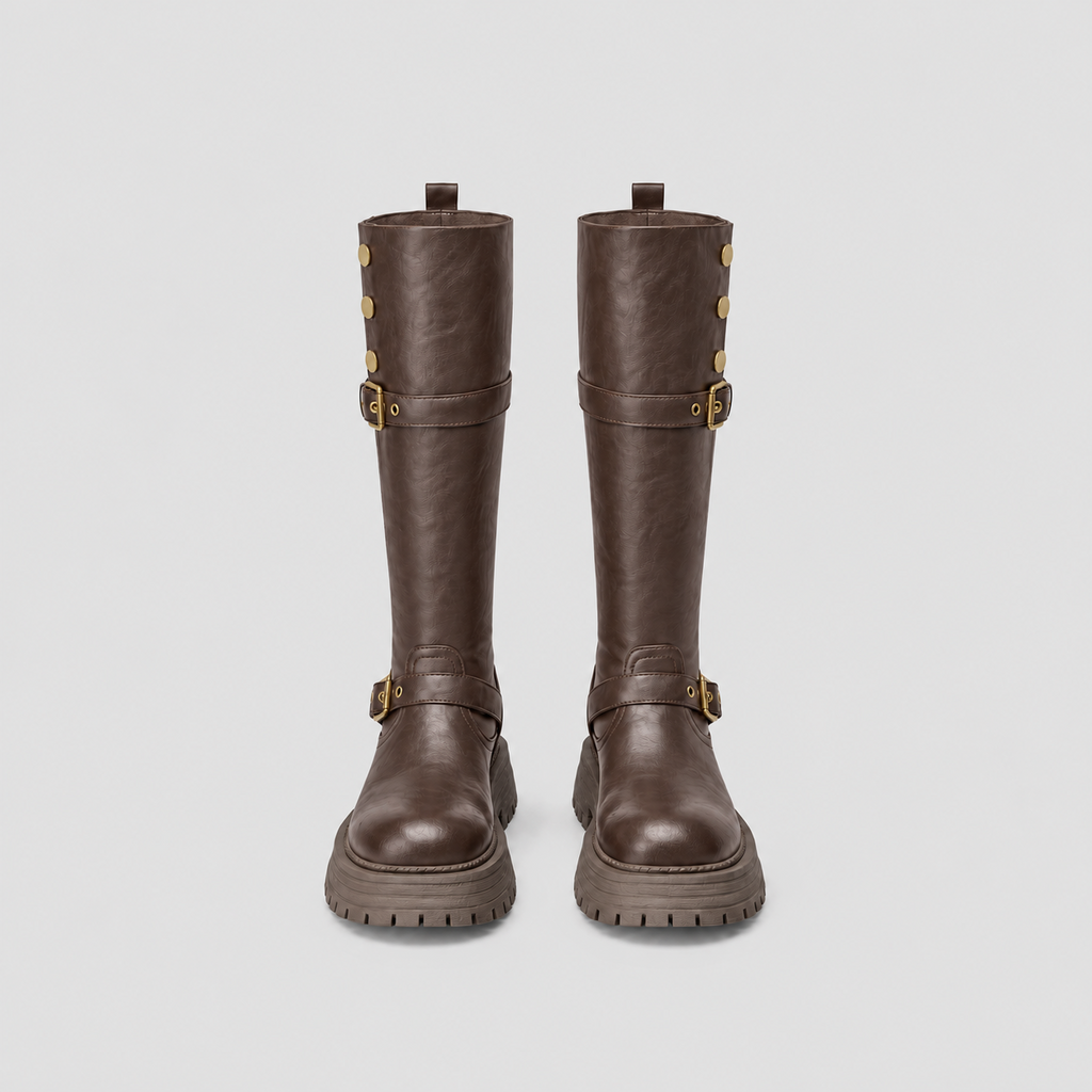 Lil Cacti Briony Buckle Platform Tall Boots in Brown product detail view 15