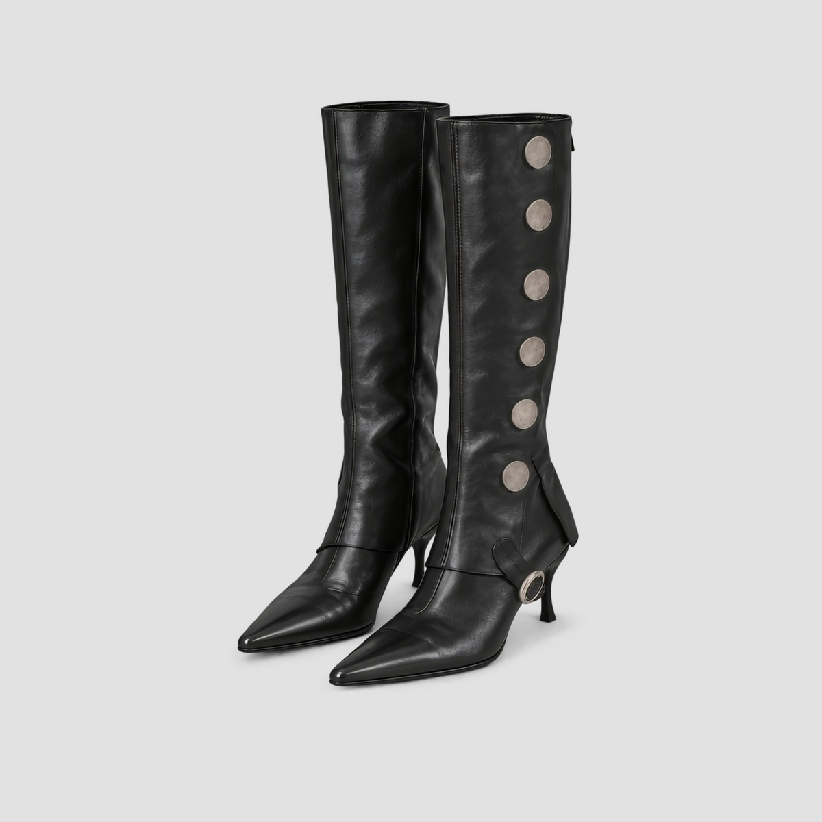 Lil Cacti Calla black coin-detail tall boots angled pair view