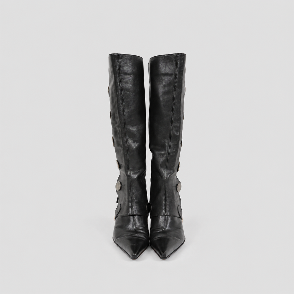 Lil Cacti Calla black coin-detail tall boots pair front view