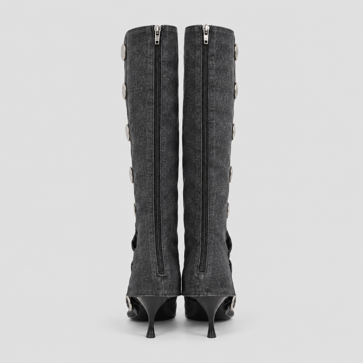 Lil Cacti Calla dark gray washed denim coin-detail tall boots pair back view