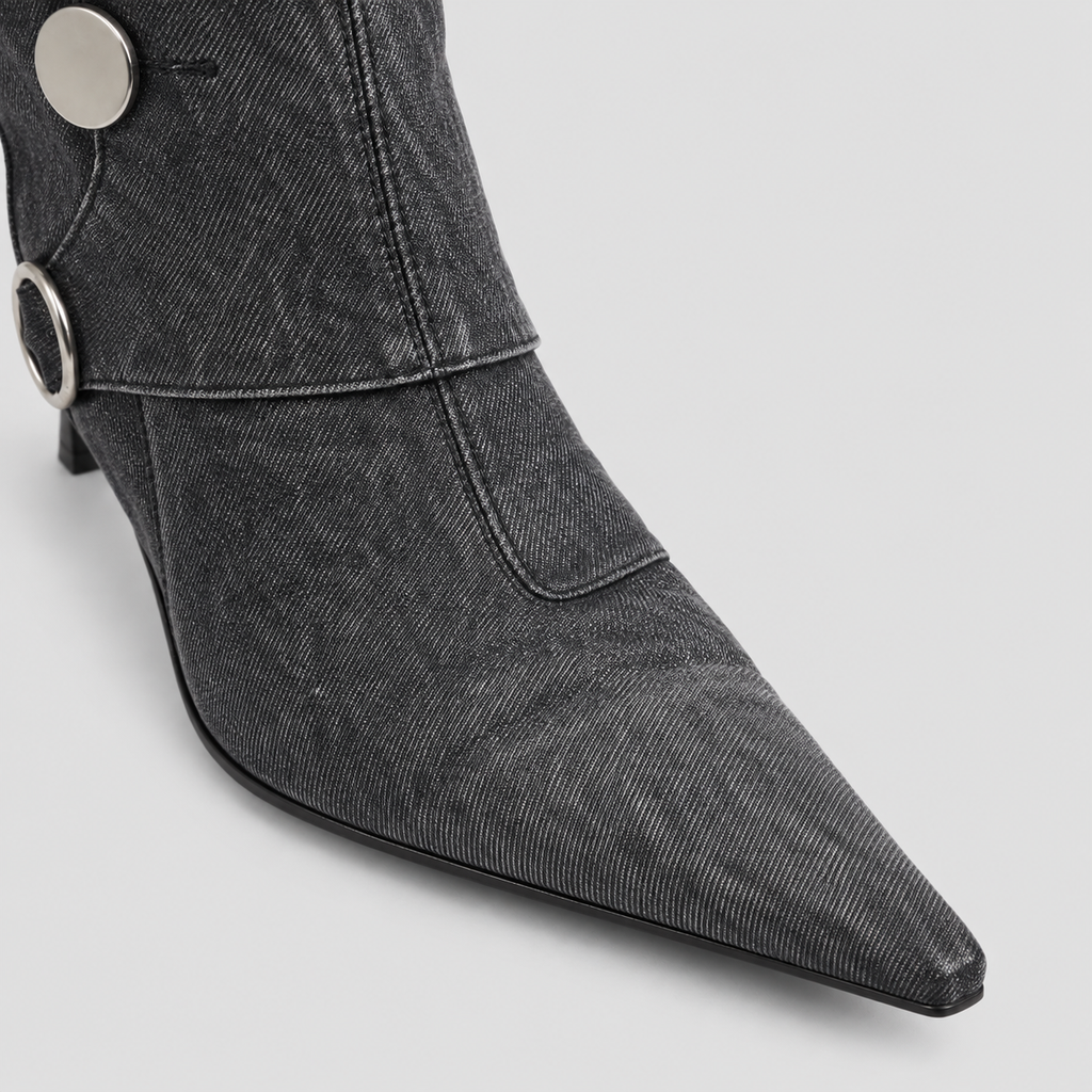 Lil Cacti Calla dark gray washed denim coin-detail tall boots boot detail view