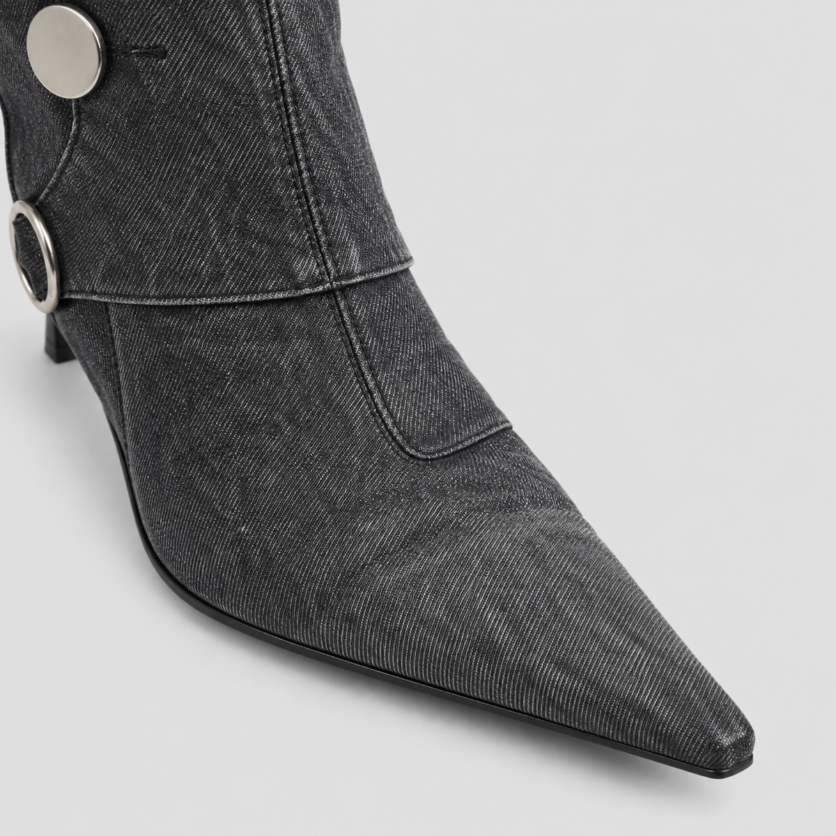 Lil Cacti Calla dark gray washed denim coin-detail tall boots boot detail view