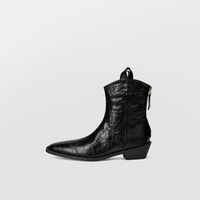 Pair of Lil Cacti black and brown pointed toe western ankle boots