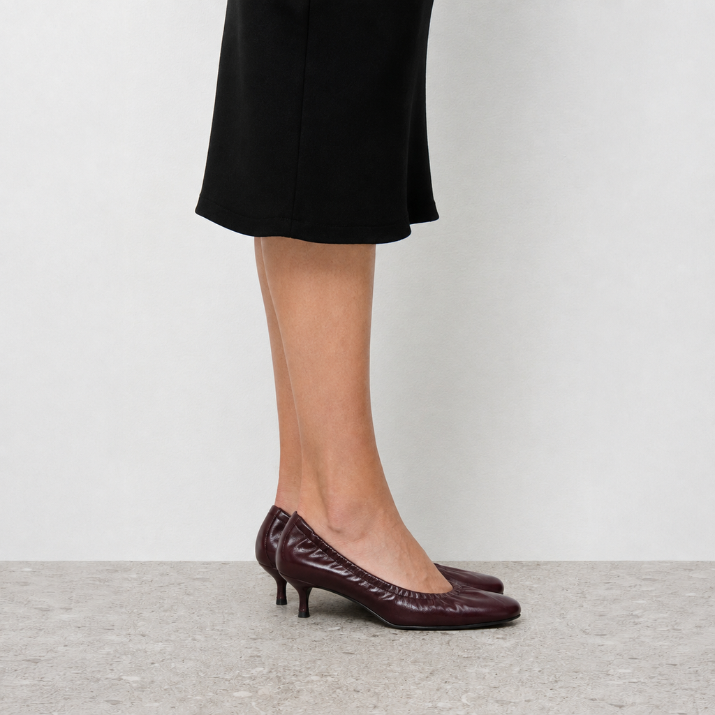 Cerise Patent Ballerina Pumps by Lil Cacti — vegan vegan shoes, angled three-quarter view