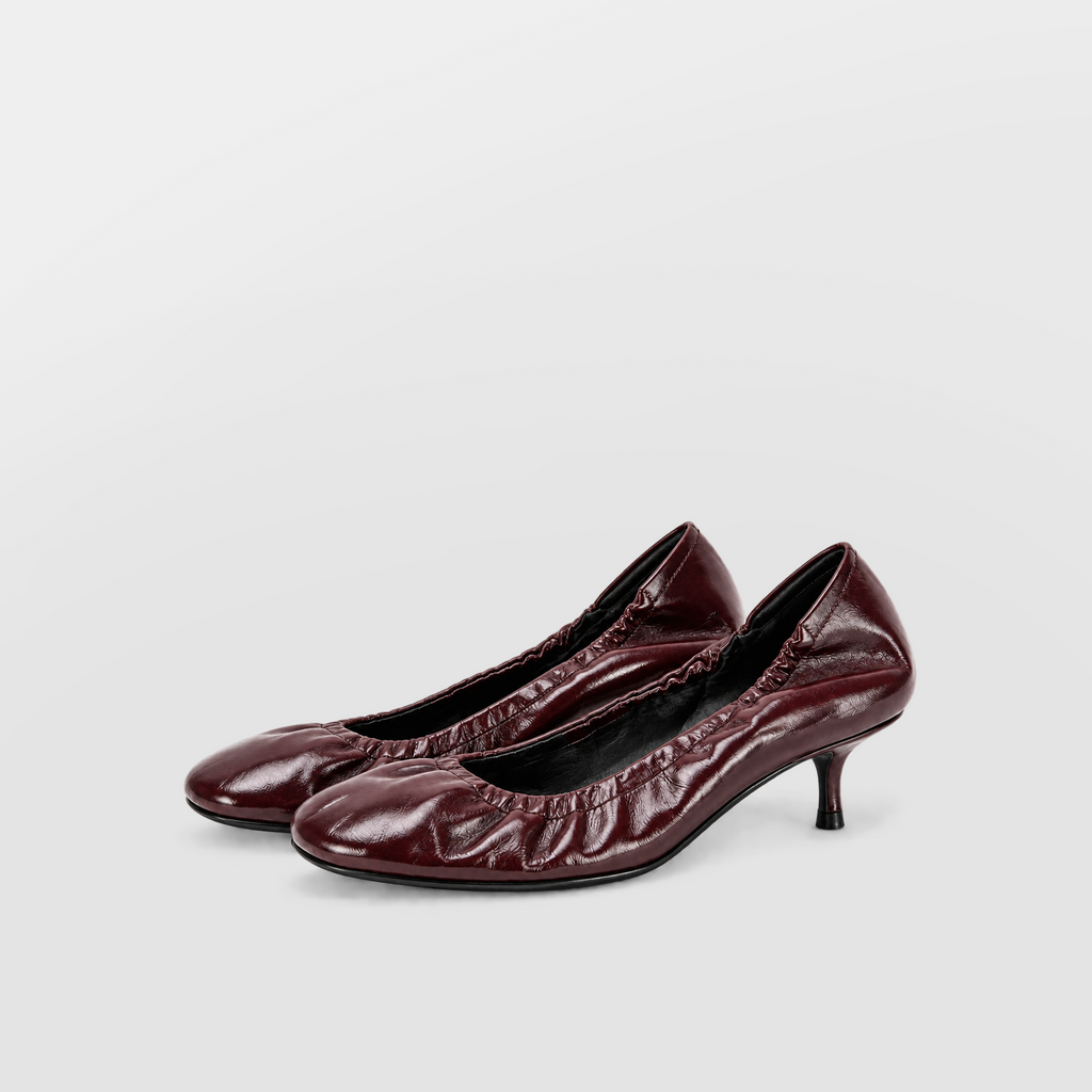Cerise Patent Ballerina Pumps by Lil Cacti — vegan vegan shoes, top-down view