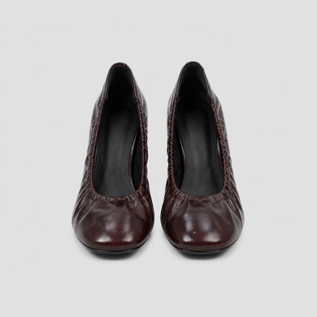 Cerise Patent Ballerina Pumps by Lil Cacti — vegan vegan shoes, styled on-model shot