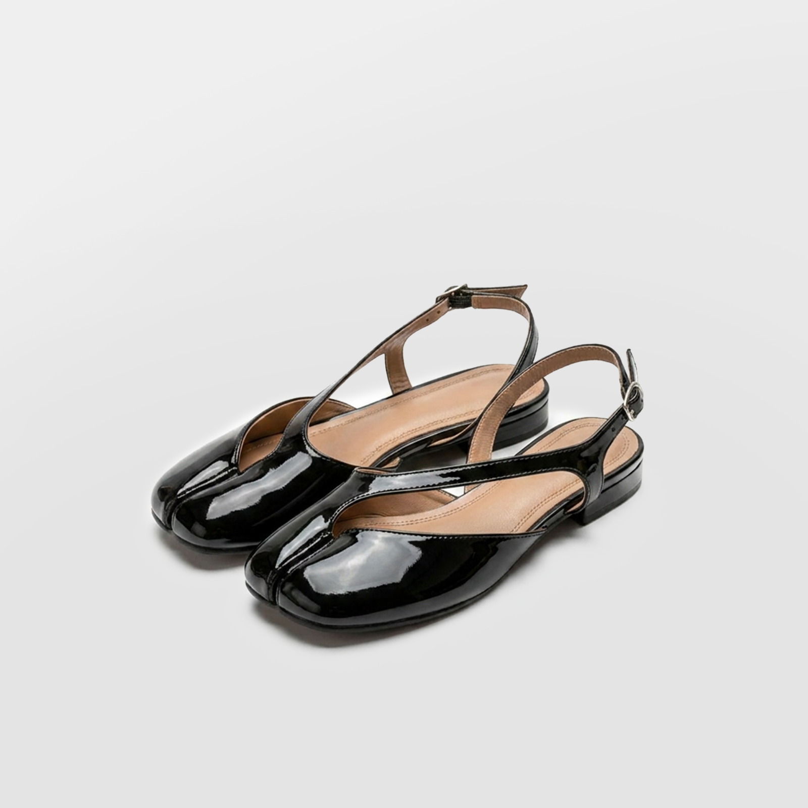 Claudia tabi slingback flats - Black by Lil Cacti — vegan tabi flat, top-down view