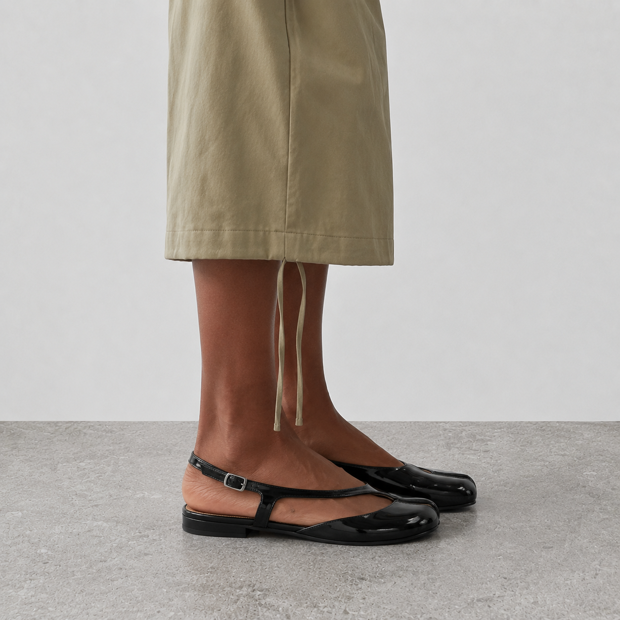 Claudia tabi slingback flats - Black by Lil Cacti — vegan tabi flat, close-up of the toe detail