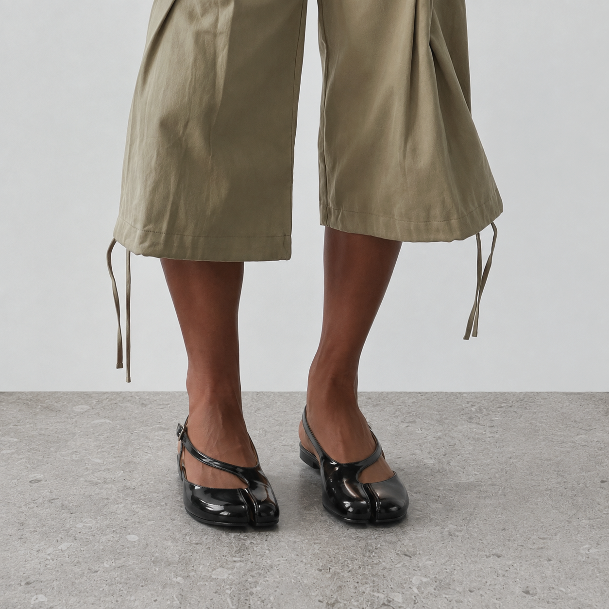 Claudia tabi slingback flats - Black by Lil Cacti — vegan tabi flat, side profile
