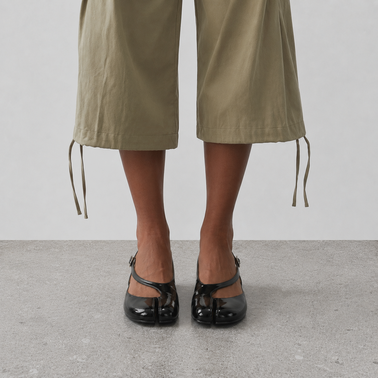Claudia tabi slingback flats - Black by Lil Cacti — vegan tabi flat, angled three-quarter view