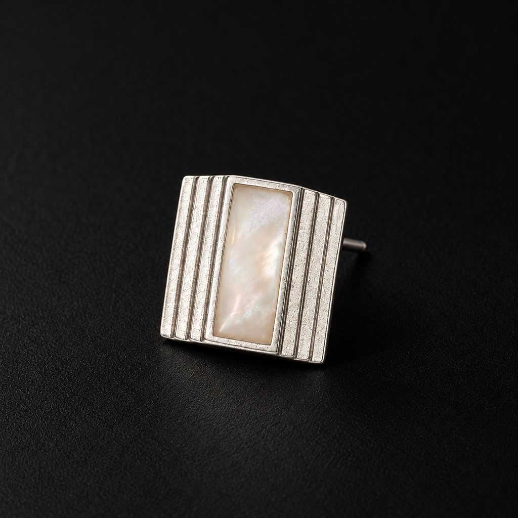 Close detail of the Column Square Stud Earrings surface and finish