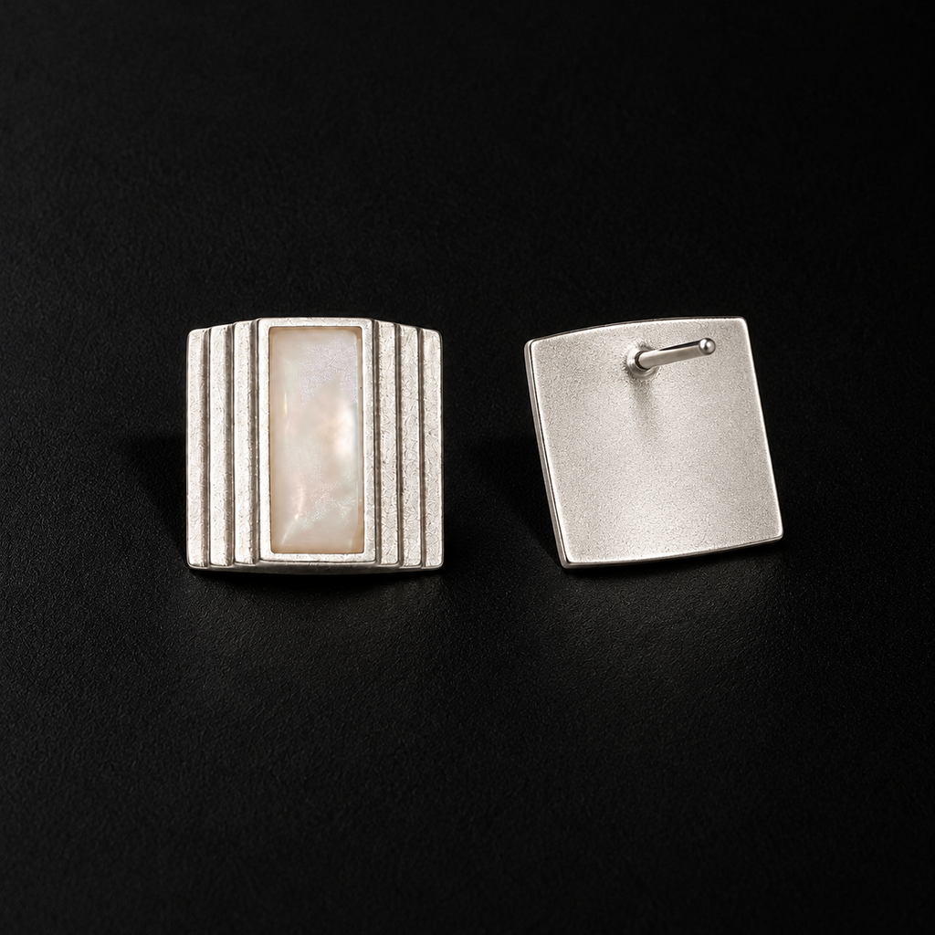 Detail view of the Column Square Stud Earrings
