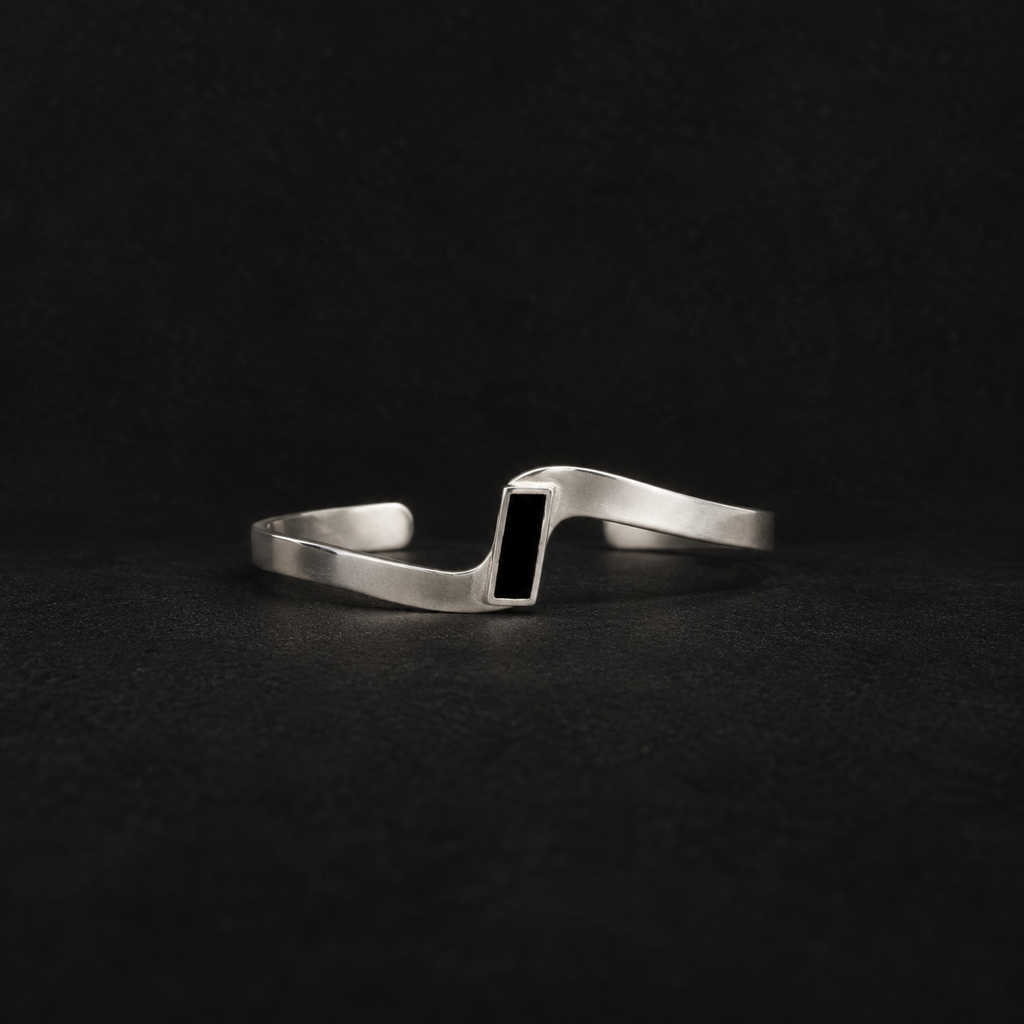 Front view of the Crest Wave Cuff Bracelet showing the full face