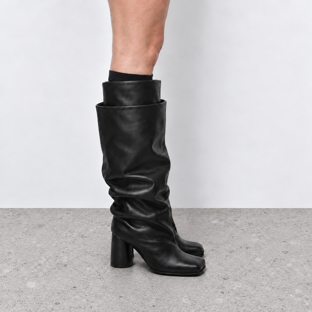 Lil Cacti Daphne black square-toe tall boots model view one
