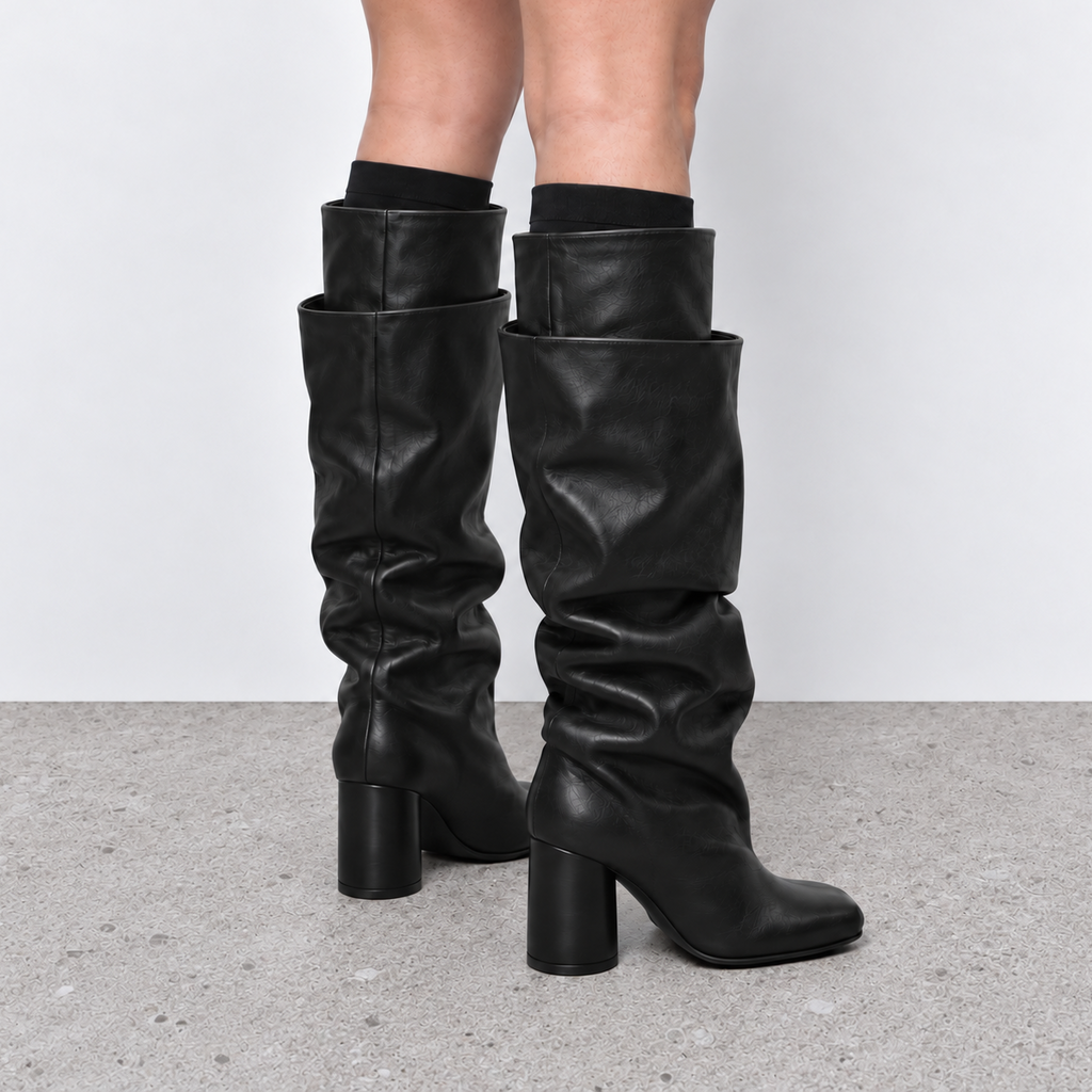 Lil Cacti Daphne black square-toe tall boots model view four