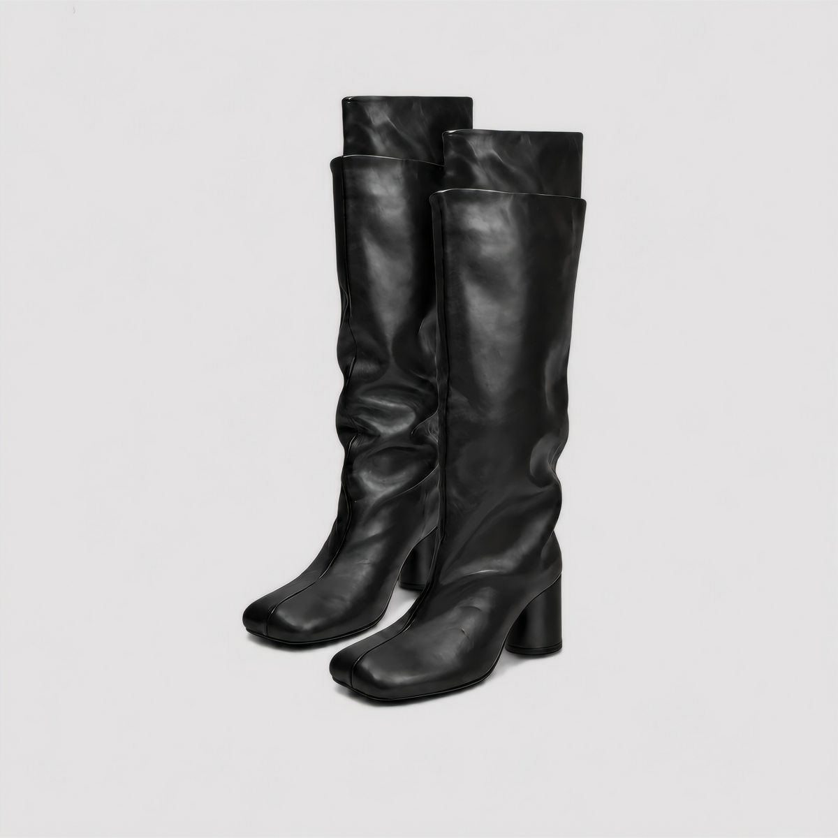 Lil Cacti Daphne black square-toe tall boots angled pair view