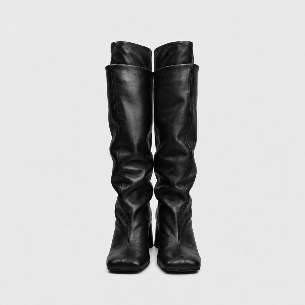 Lil Cacti Daphne black square-toe tall boots pair front view