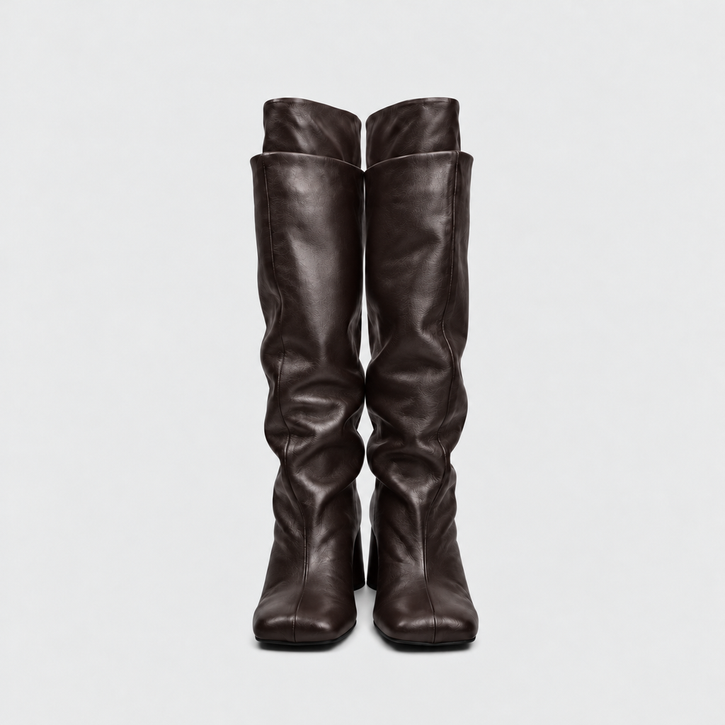 Lil Cacti Daphne brown square-toe tall boots pair front view