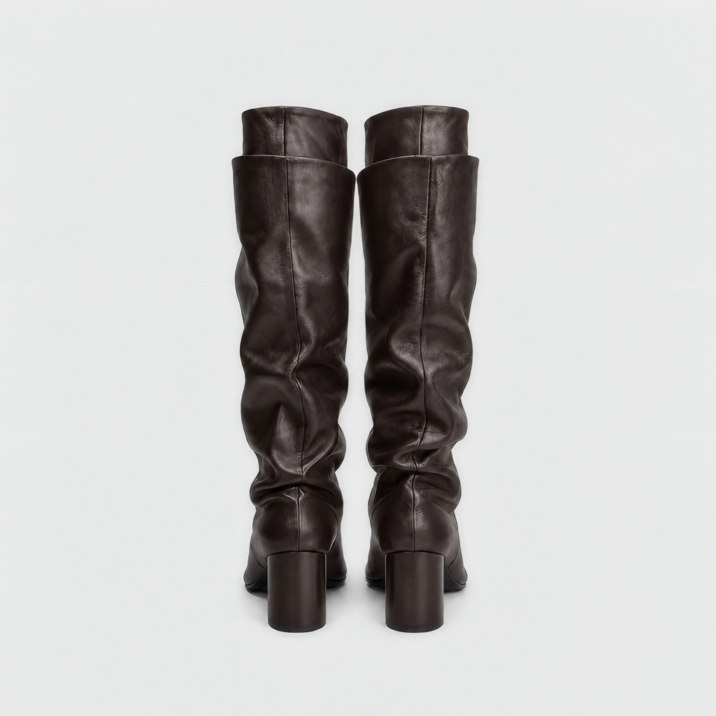 Lil Cacti Daphne brown square-toe tall boots pair back view