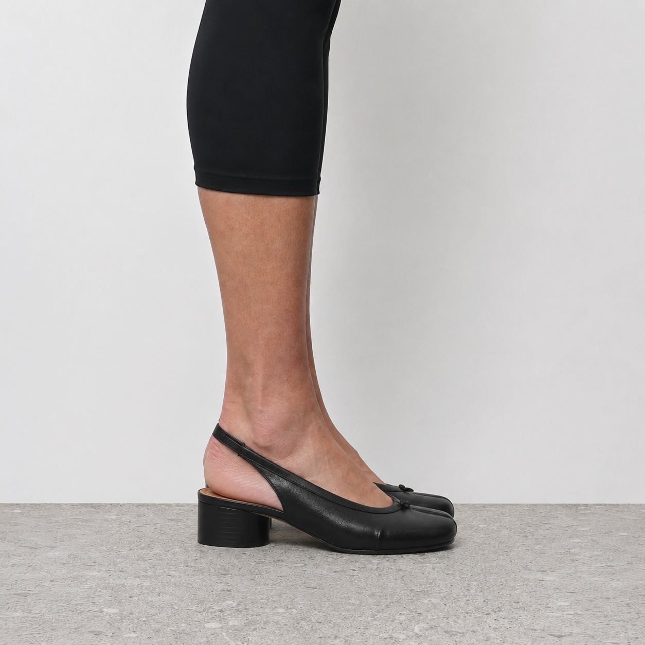 Daria Black Tabi Slingback Heels by Lil Cacti — vegan tabi heel, angled three-quarter view